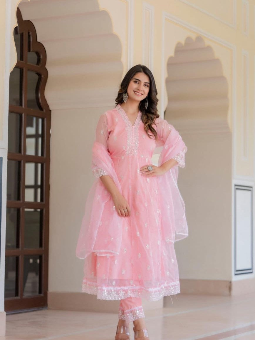 Baby Pink Organza anarkali suit