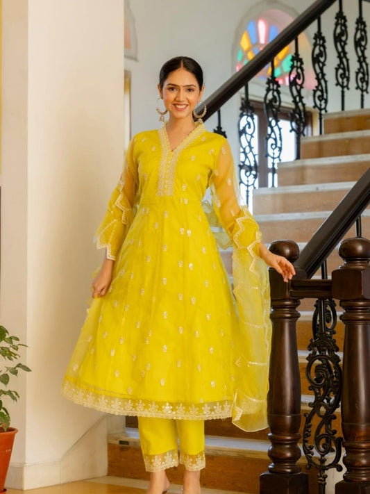 Yellow Organza Anarkali Suit