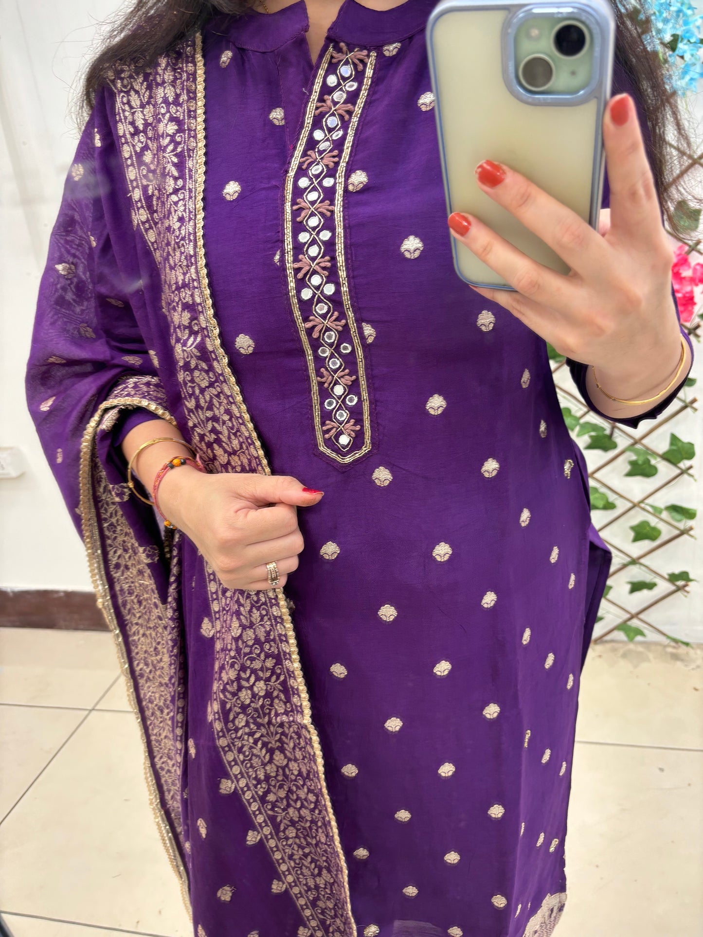 Purple suit with elephant work