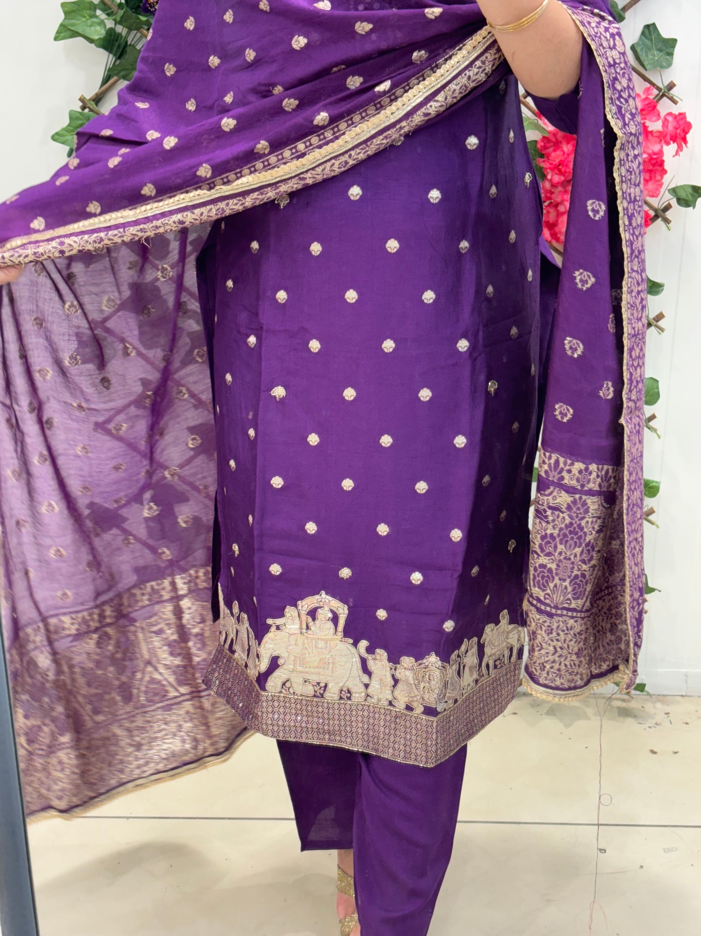 Purple suit with elephant work