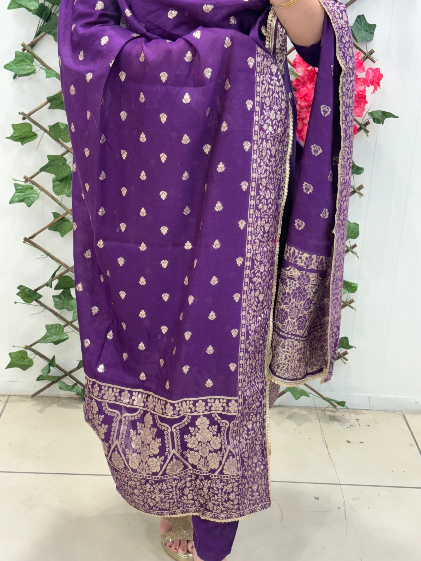 Purple suit with elephant work