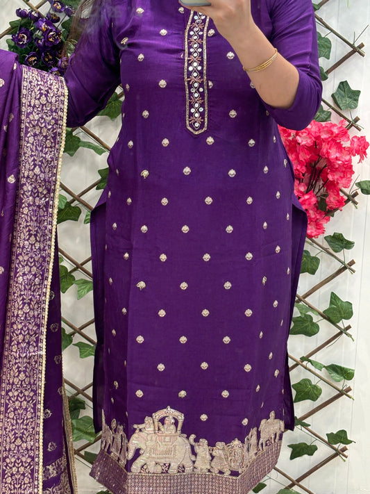 Purple suit with elephant work