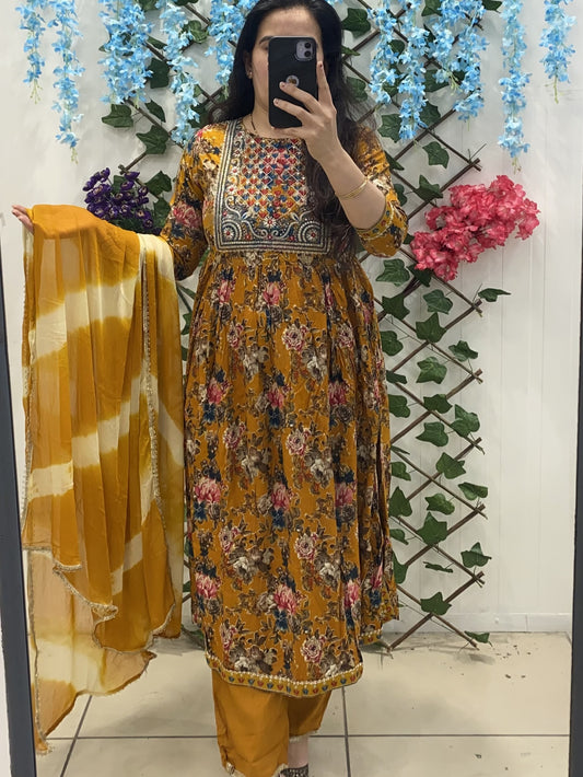 Mustard Yellow with Flowers Nyra Set