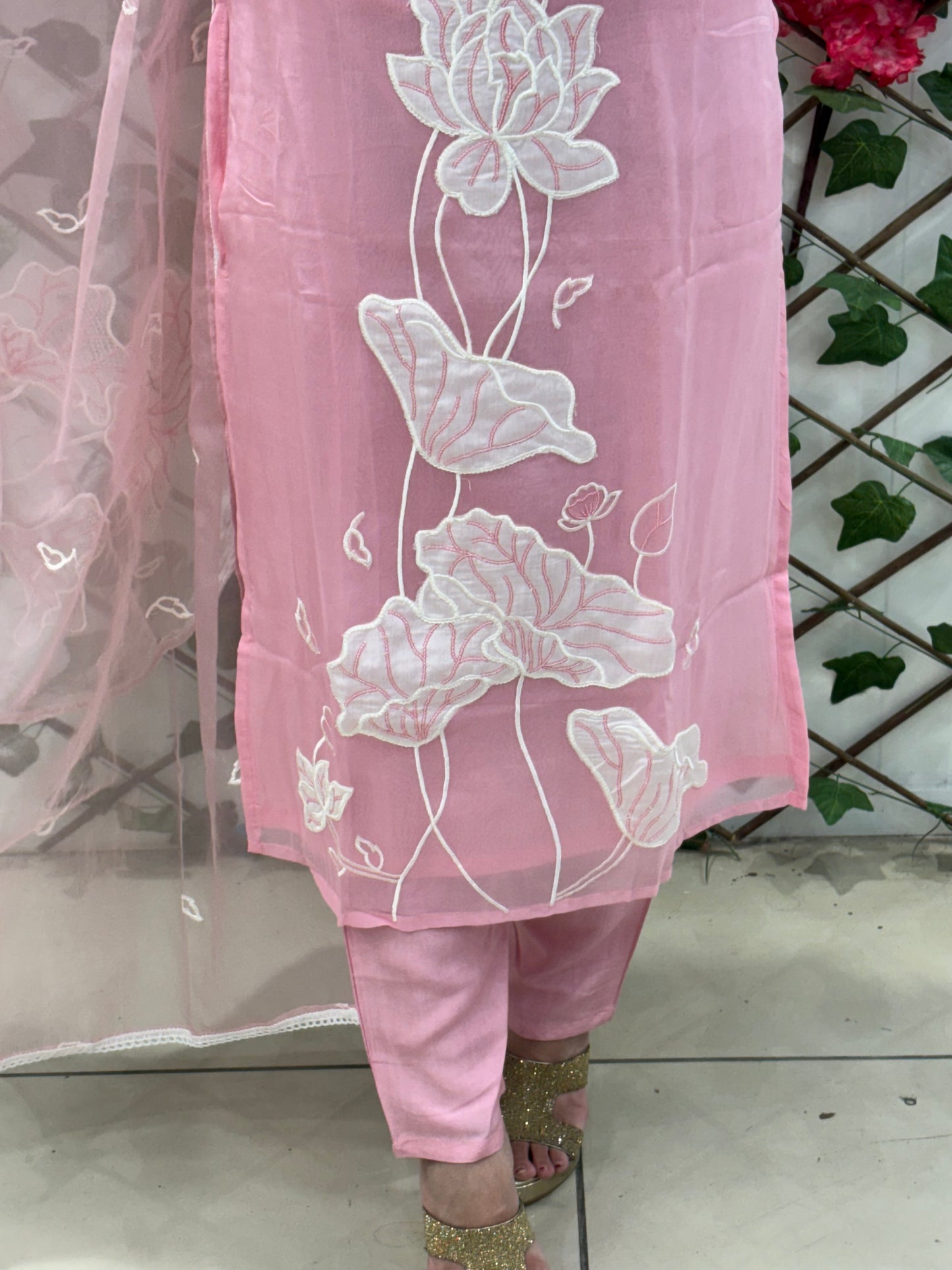 Pink Organza Hand Work Suit