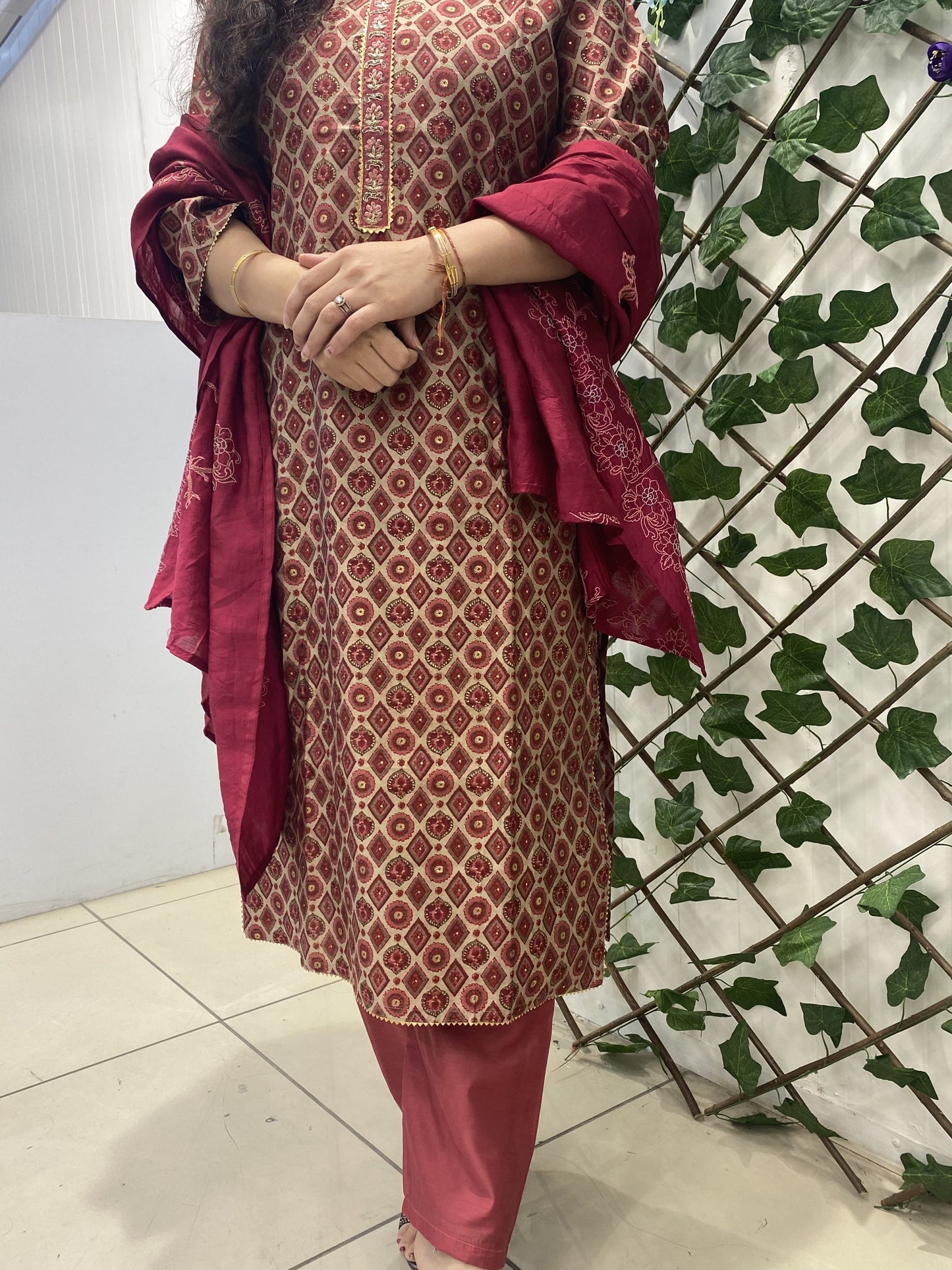 Maroon Muslin Suit