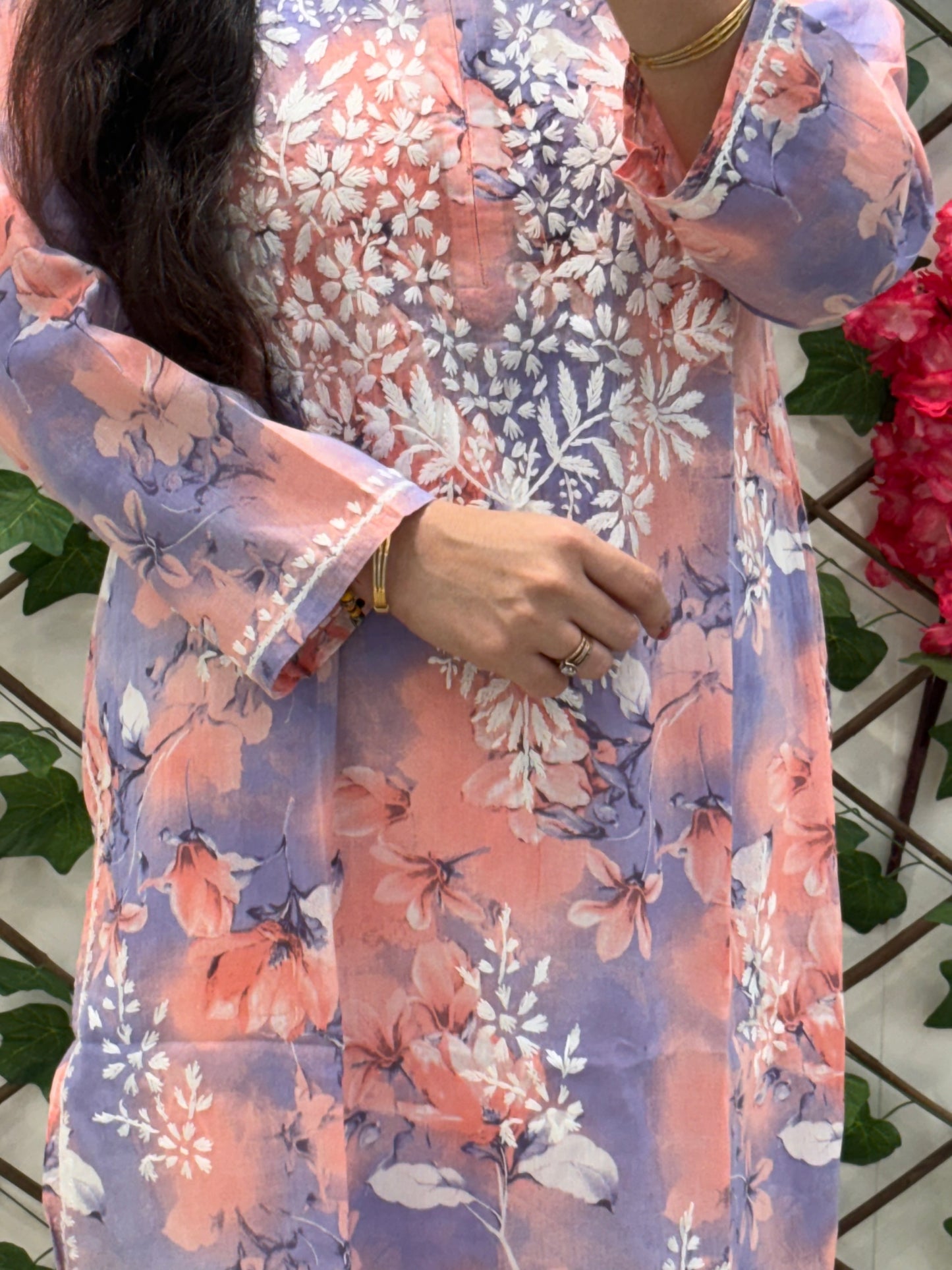 purple Chikankari Kurti