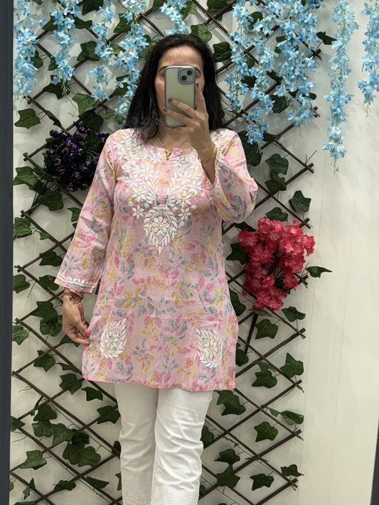 Pink Cotton Chikankari Kurti