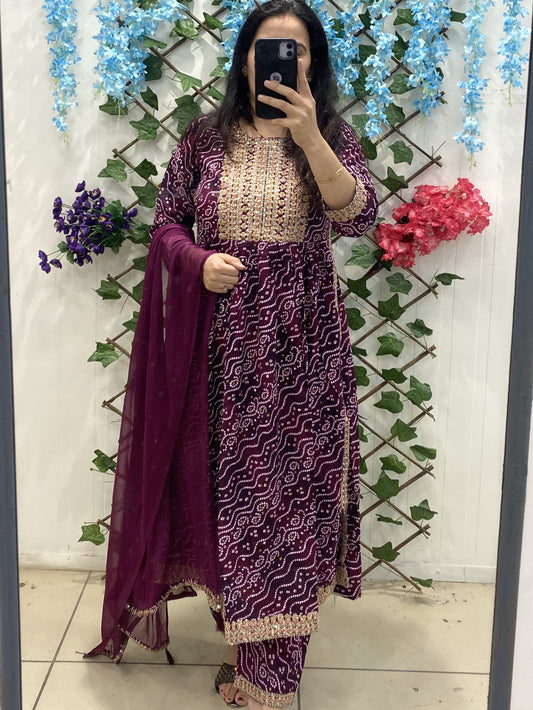 Dark Purple Baandhani Rayon Nyra Set