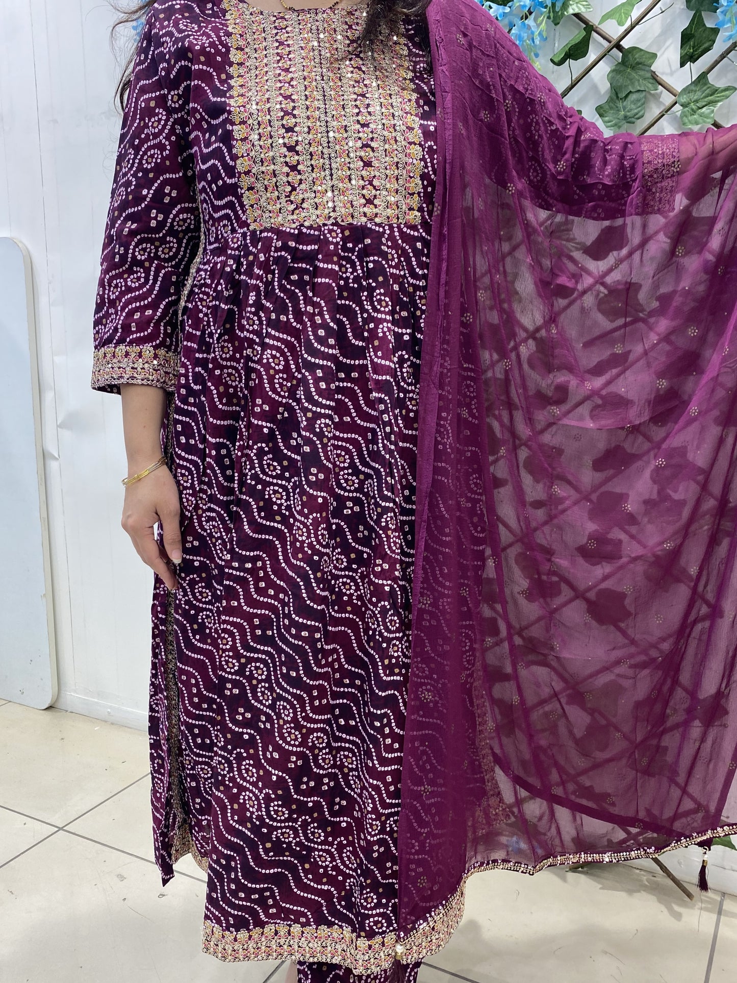 Dark Purple Baandhani Rayon Nyra Set