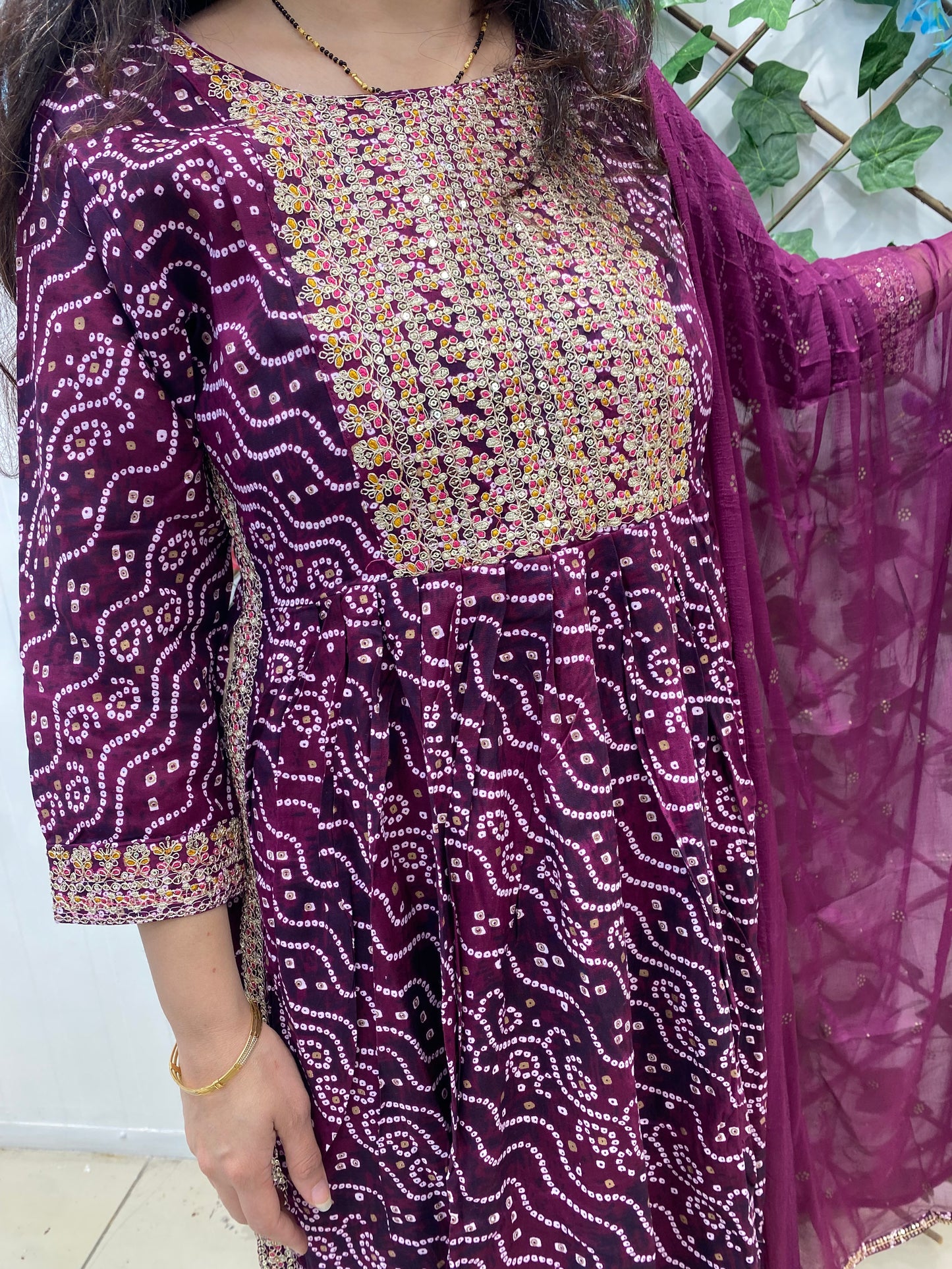 Dark Purple Baandhani Rayon Nyra Set