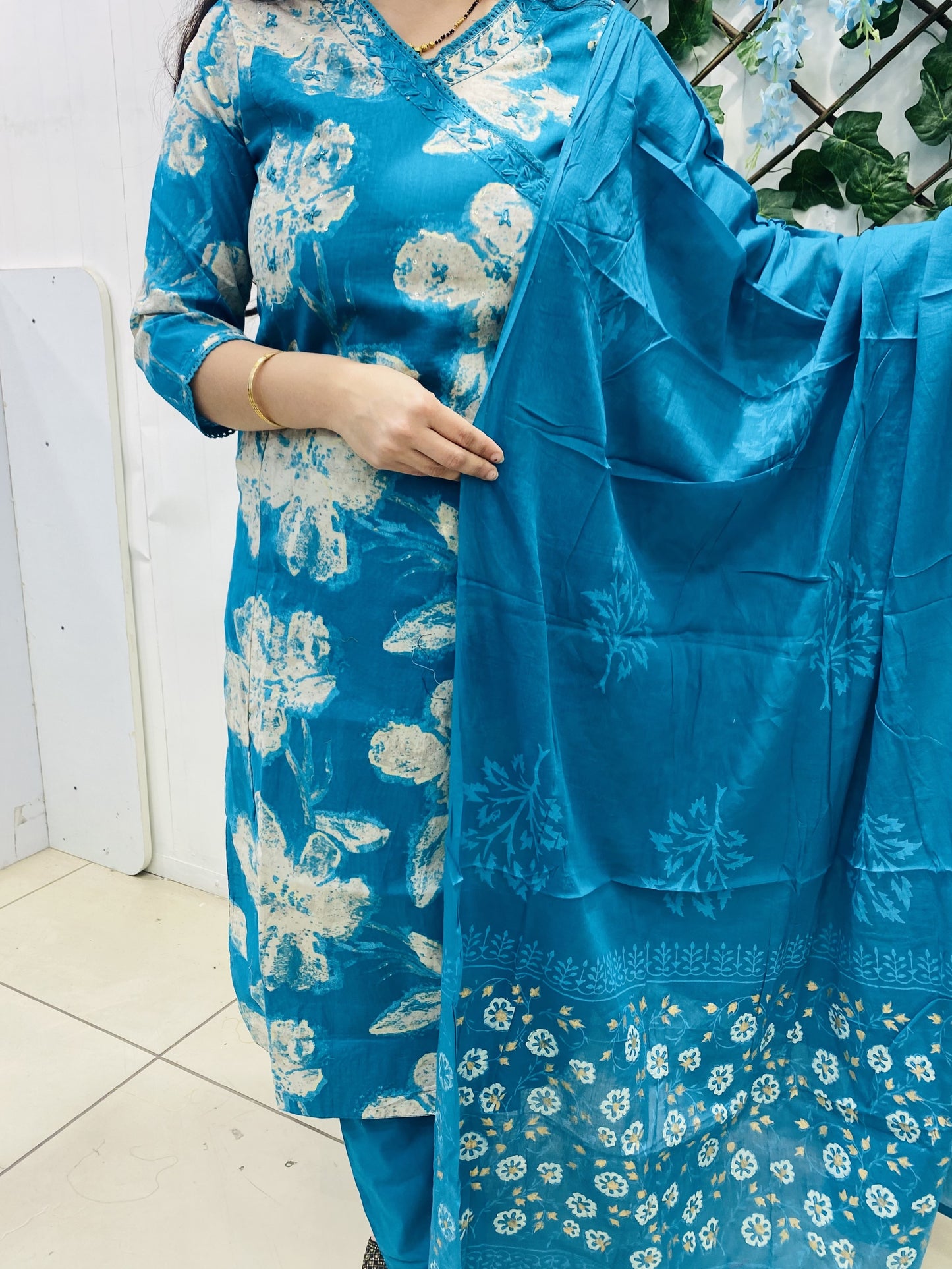 Blue Angrakha Pattern Cotton Suit