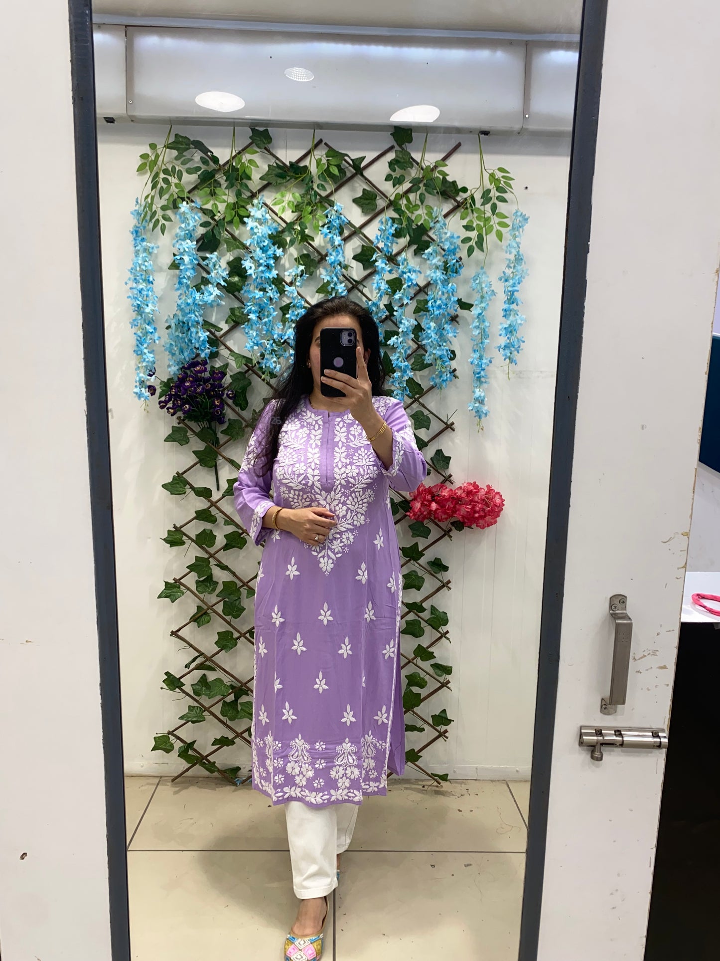 Lavender Rayon Chikankari Kurti