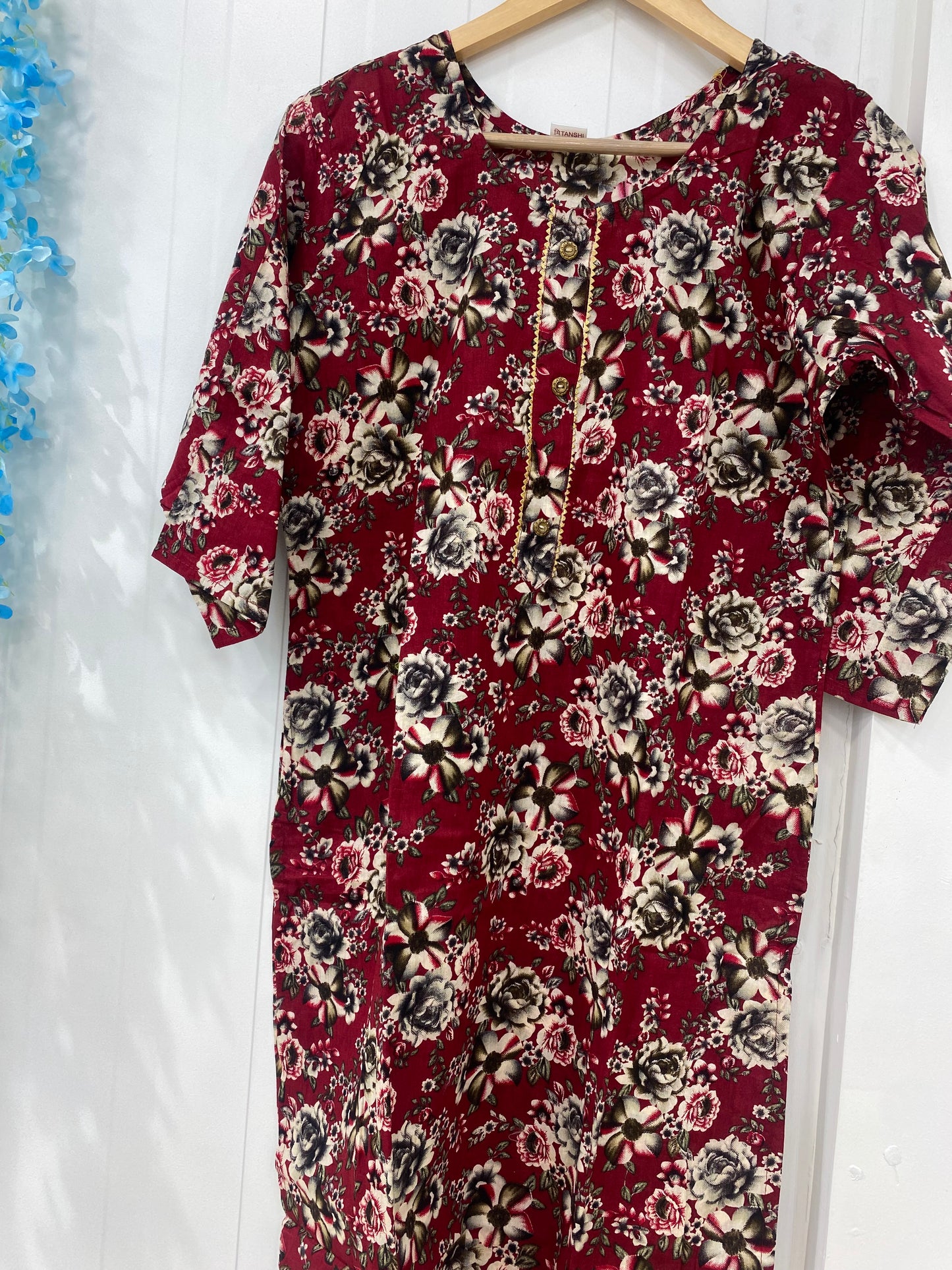 Brick Red Flower Kurti