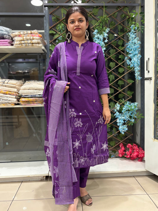 Purple pure cotton kurta set