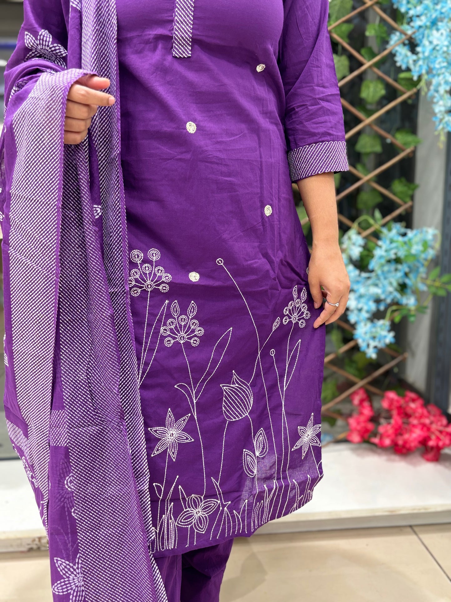 Purple pure cotton kurta set