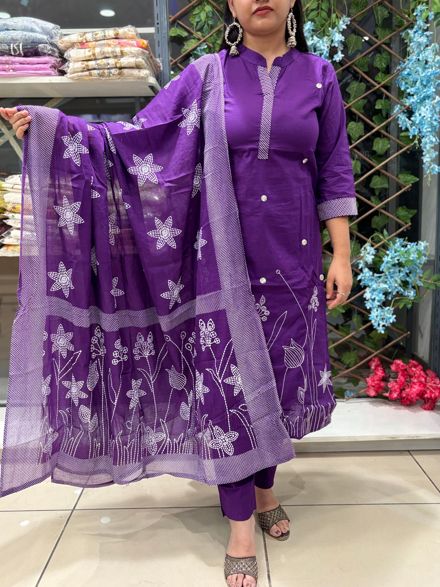 Purple pure cotton kurta set