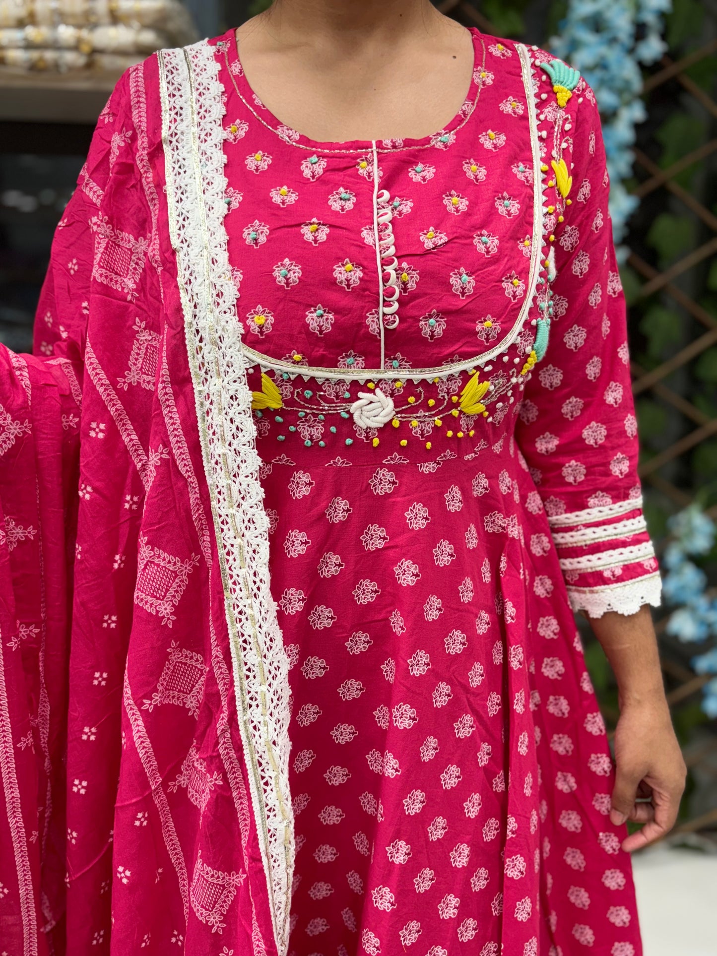 Red fully flaired pure cotton anarkali