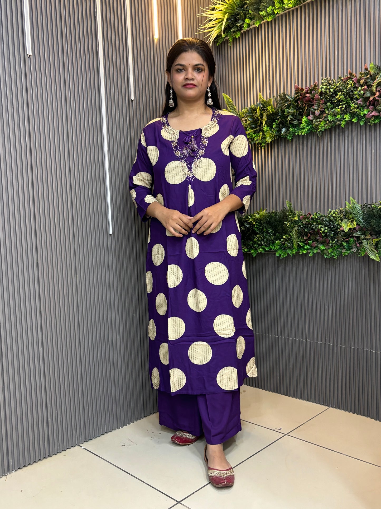 Purple yolk embroidered Rayon plazzo set