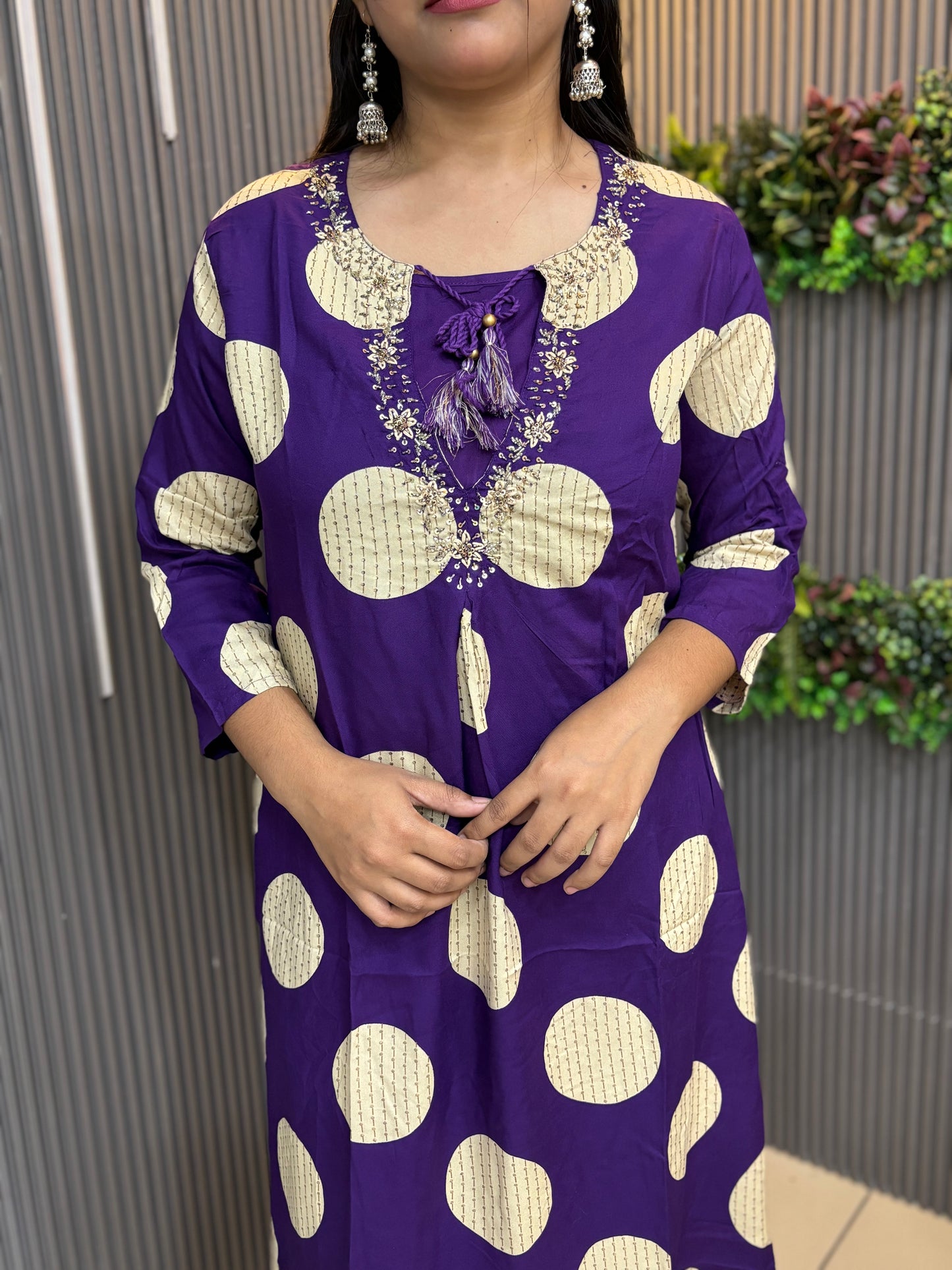 Purple yolk embroidered Rayon plazzo set