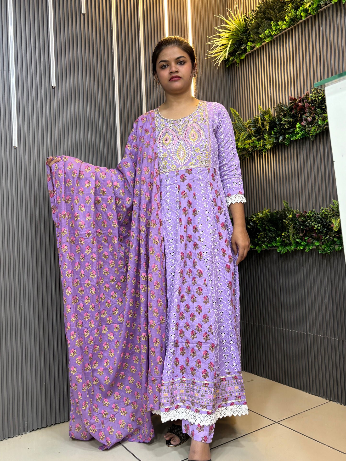 Lavender shifle anarkali set