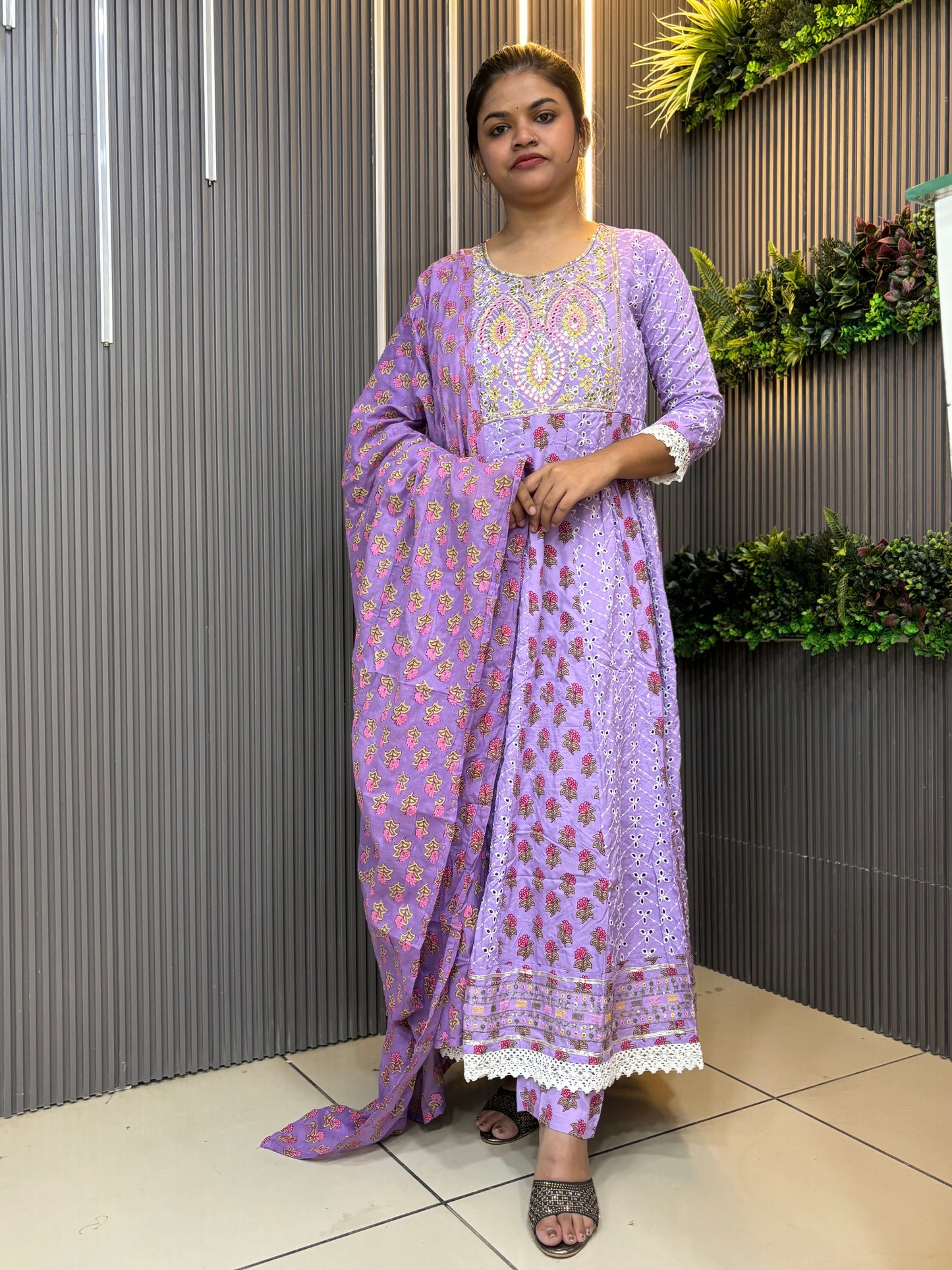 Lavender shifle anarkali set