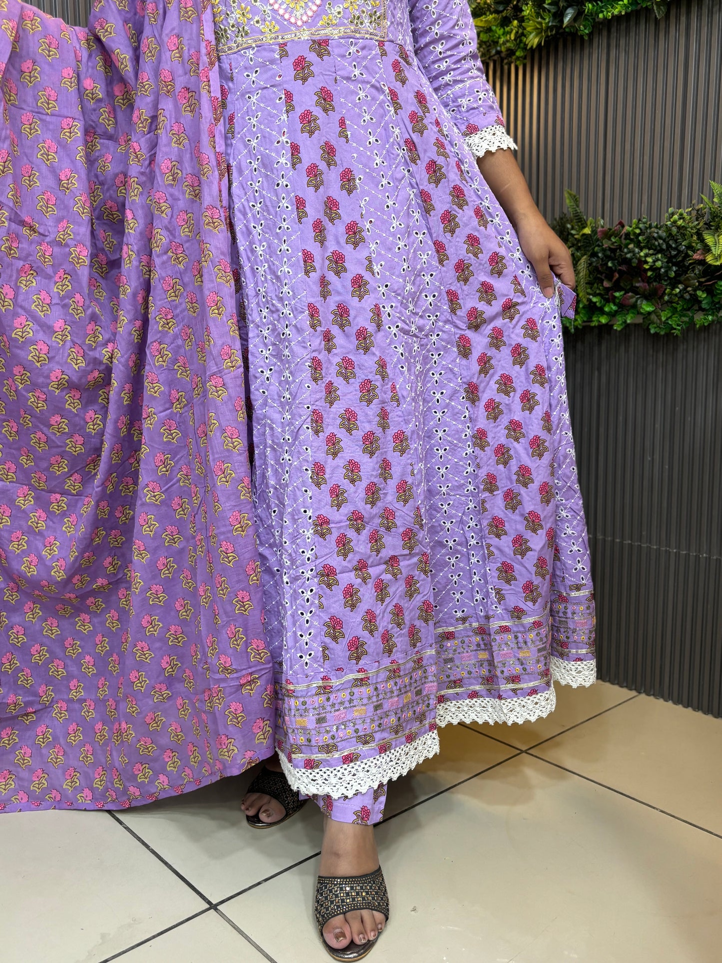 Lavender shifle anarkali set