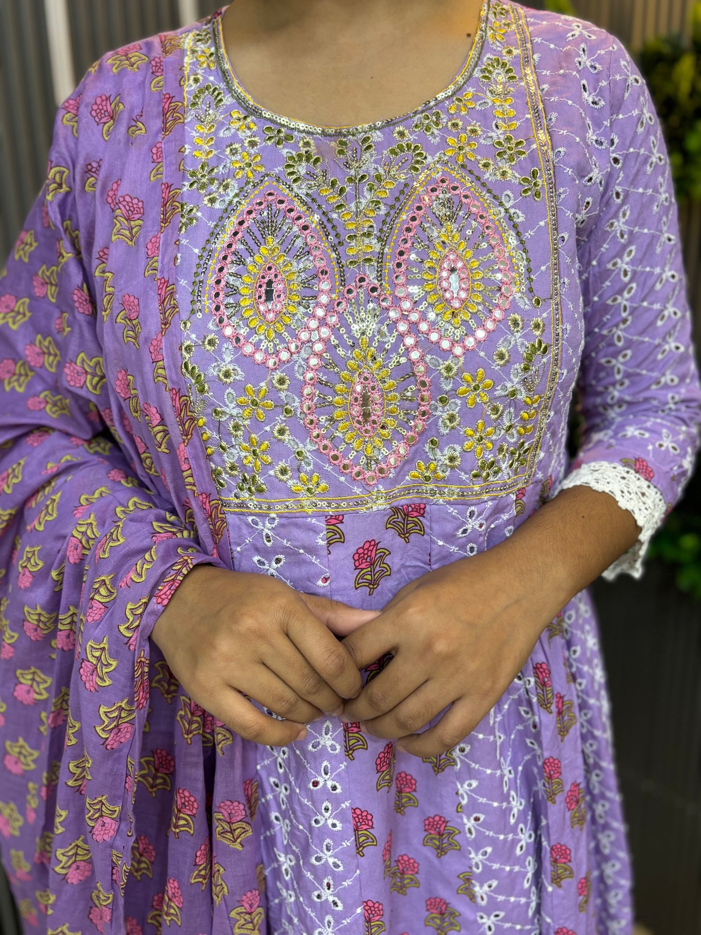 Lavender shifle anarkali set