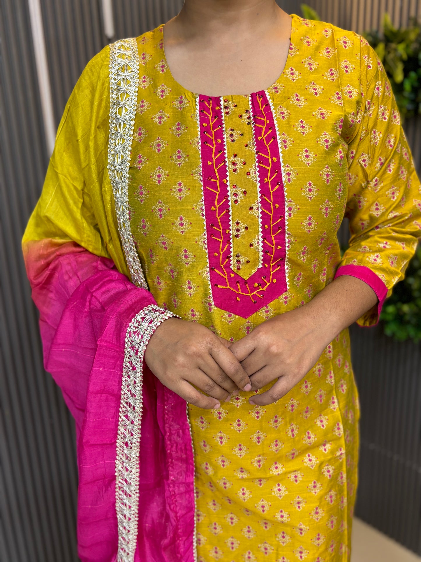 Mustard rani silk suit set