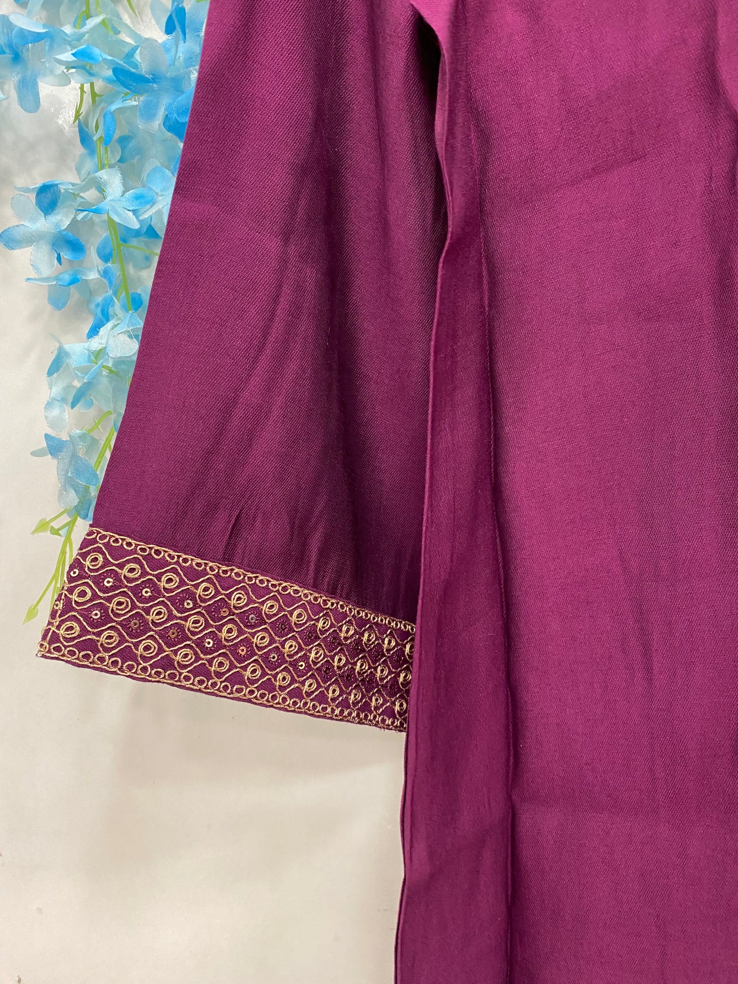 Purple Rayon Suit With Tulip Pants