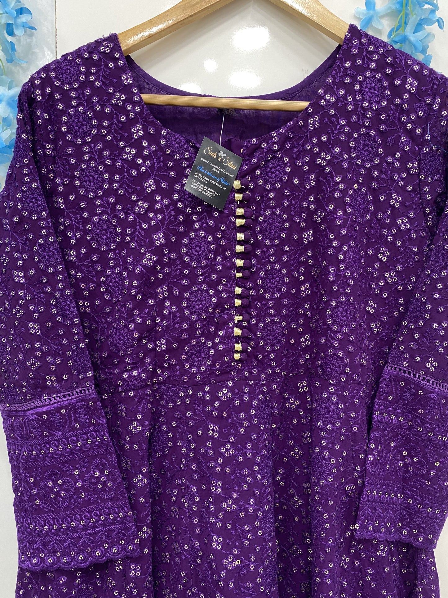 Purple Anarkali Set With Sequin Detailing