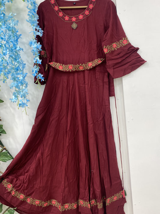 Maroon Long Frock Style Kurti