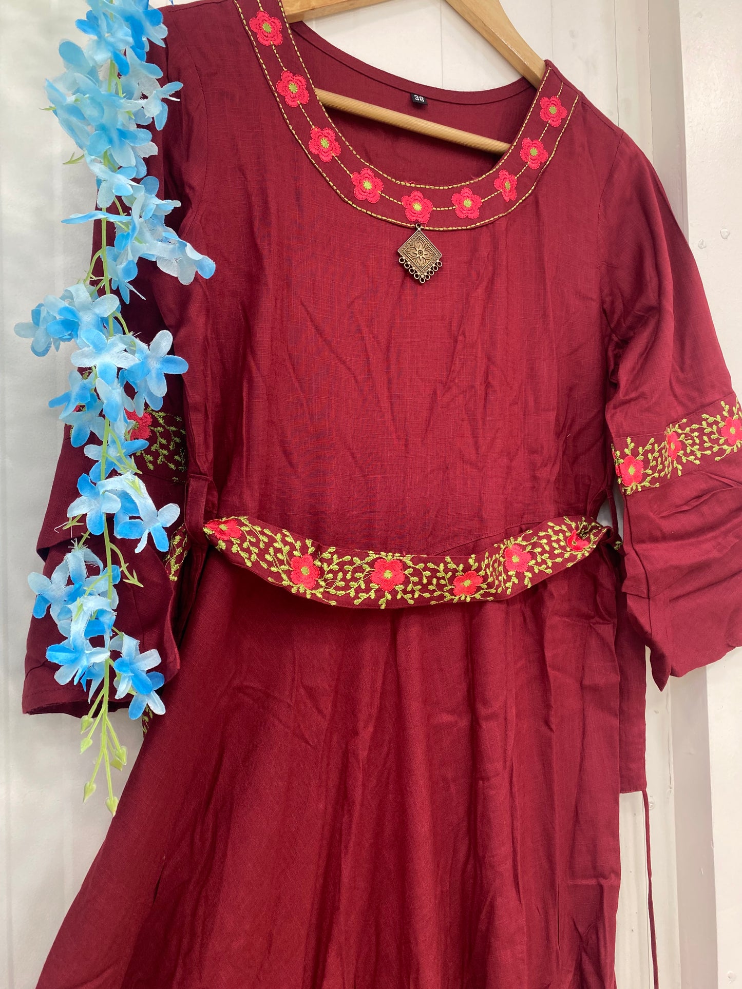 Maroon Long Frock Style Kurti