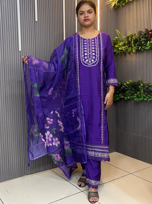 Purple laced silk kurta set