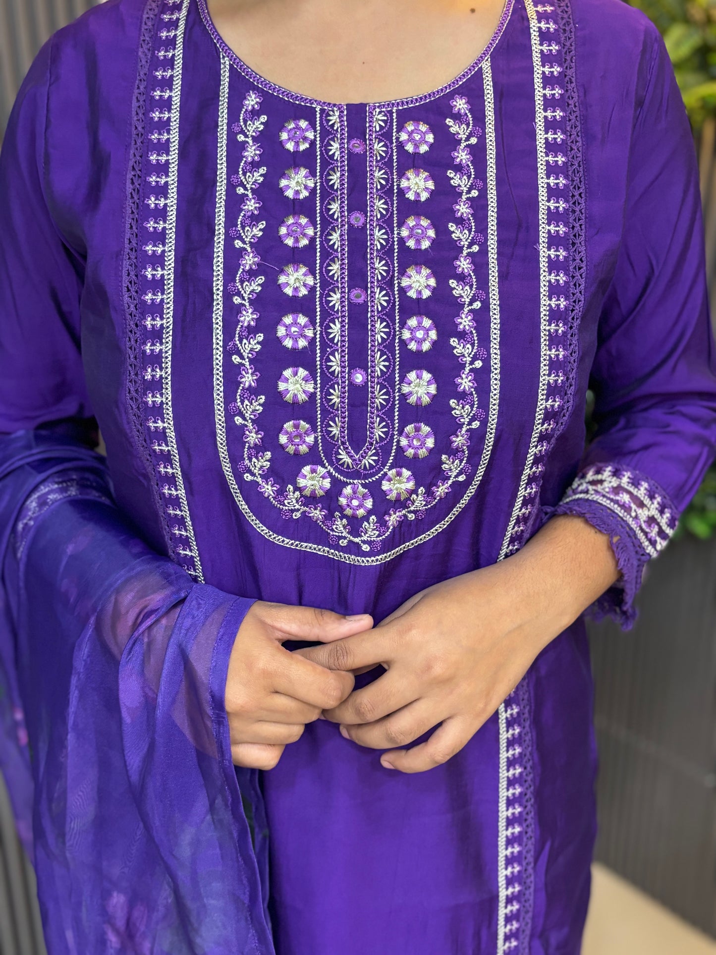 Purple laced silk kurta set