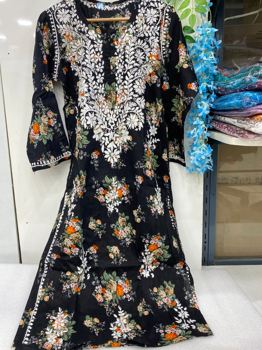 Black floral chikankari kurti