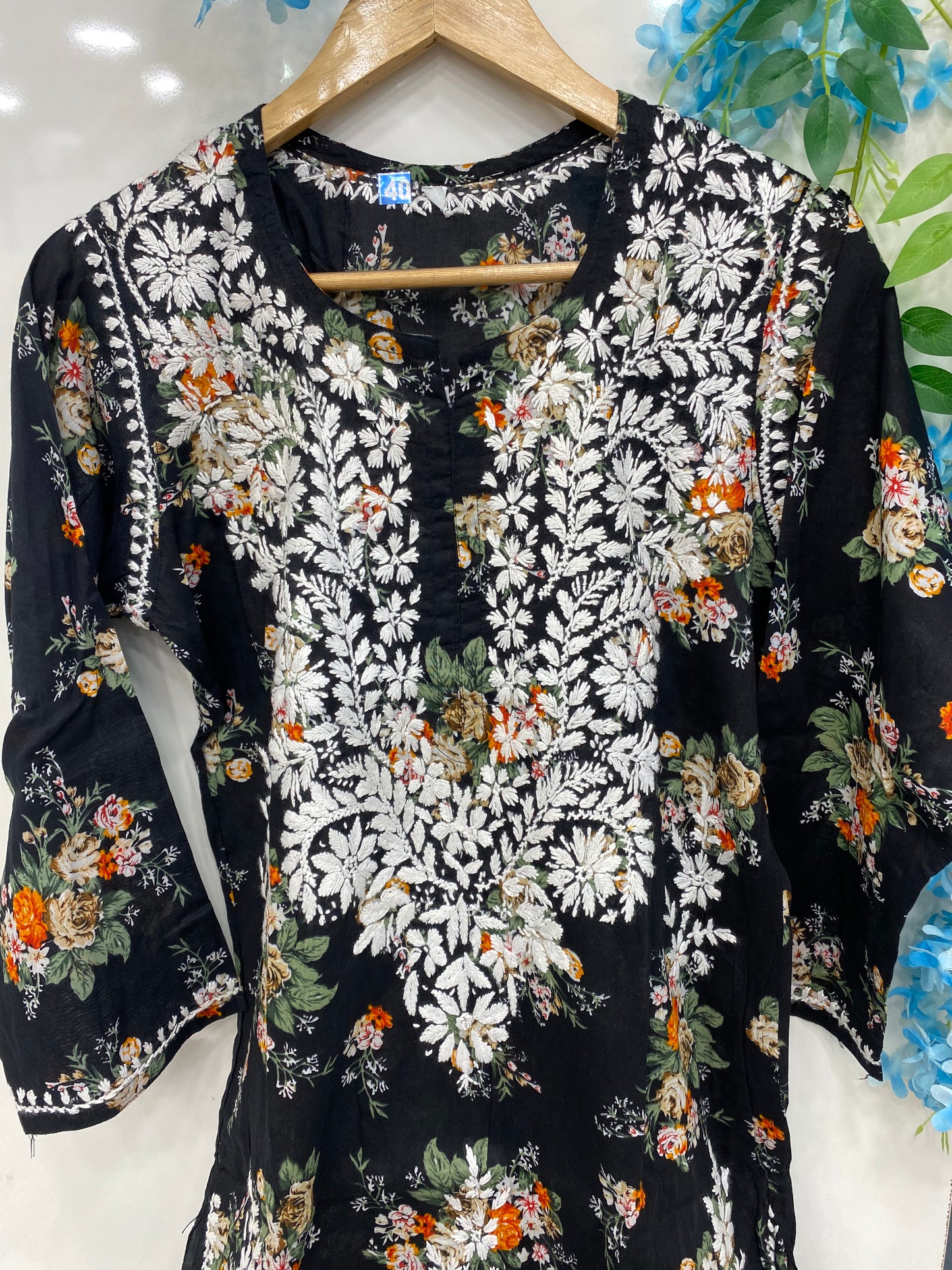 Black floral chikankari kurti