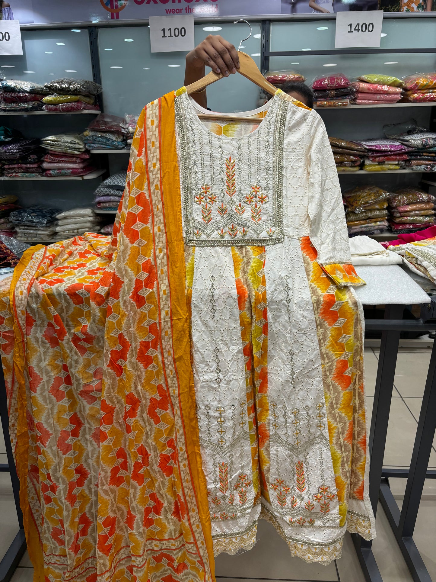 Mustard cream kalidar anarkali