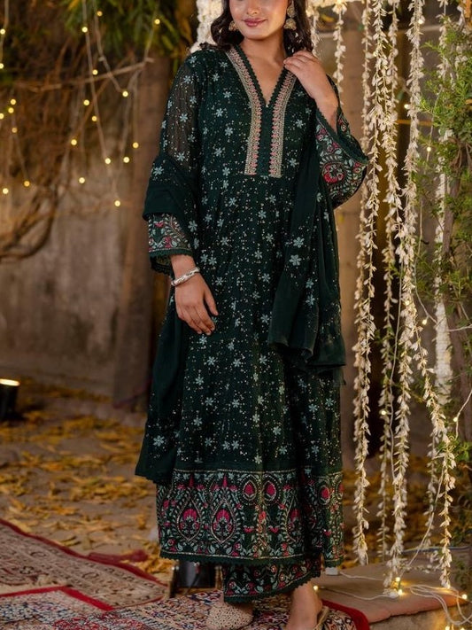 Green Georgette With Heavy Embroidery