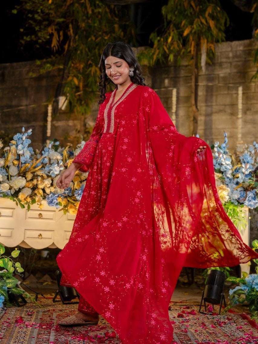 Red Georgette Anarkali