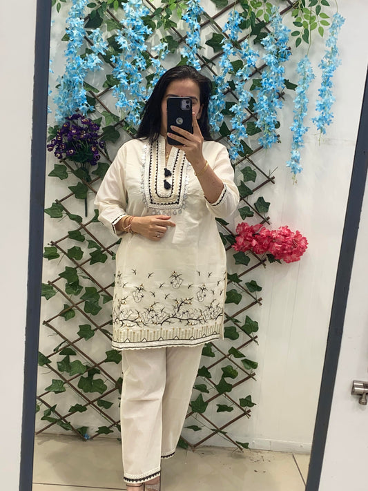 White Co-ord Set With Birds