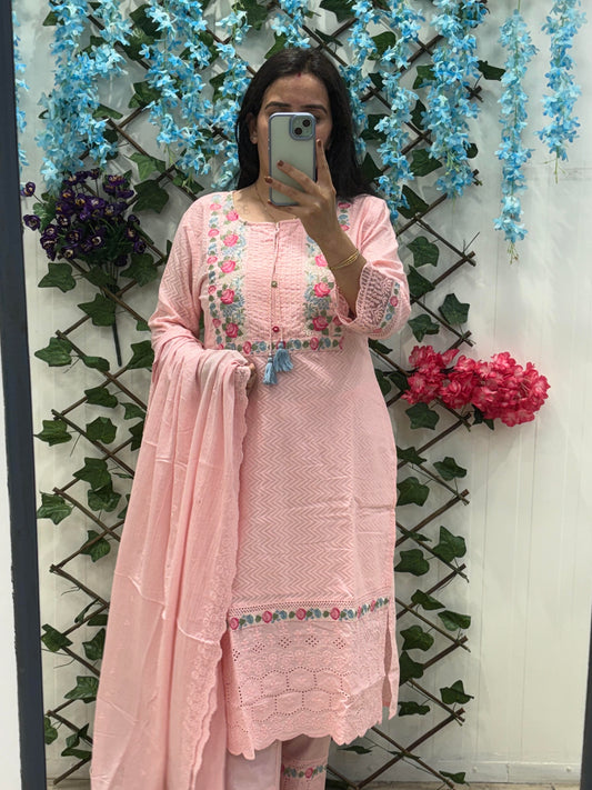 Light Pink Party Wear Cotton Suit