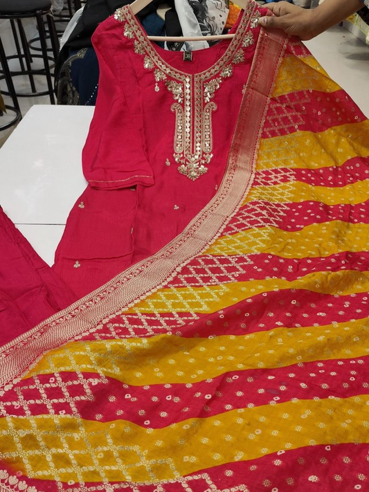 Red with Bandhani Dupatta