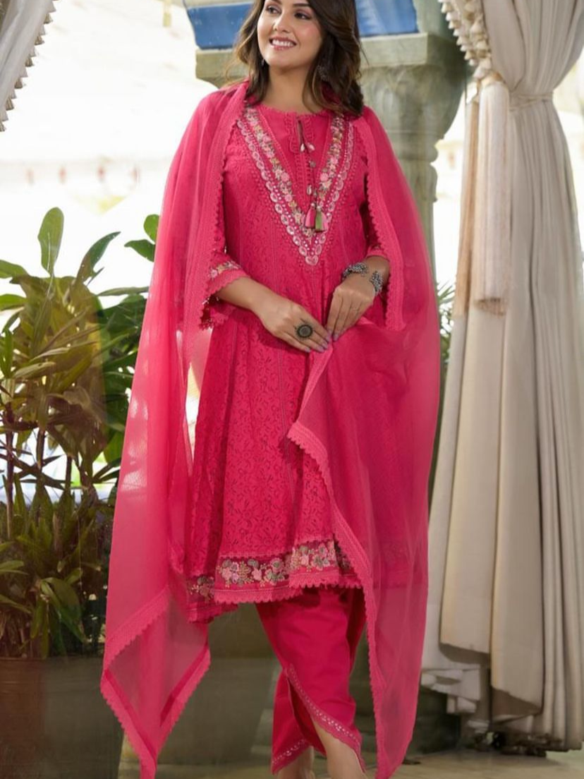 Pink Schiffli Dhoti Set