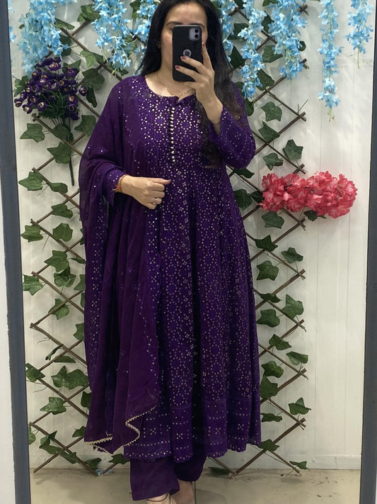 Purple Anarkali Set With Sequin Detailing